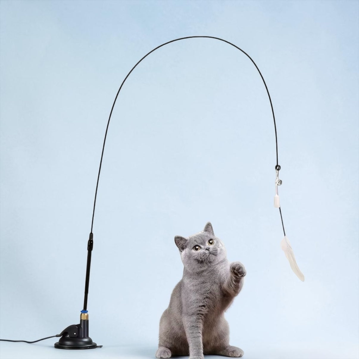 Jouet pour chat avec cloche interactive et longue perche à ventouse.